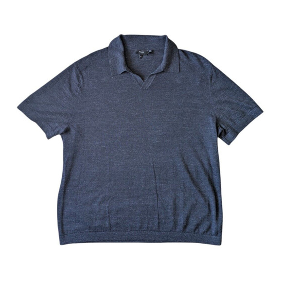 Theory Navy Blue Brenan Polo Shirt in Pacific Linen Cotton Blend Size XL Knit - Picture 2 of 7